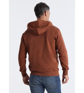 Six Valves Sweatshirt bsica com capuz e fecho de correr castanho