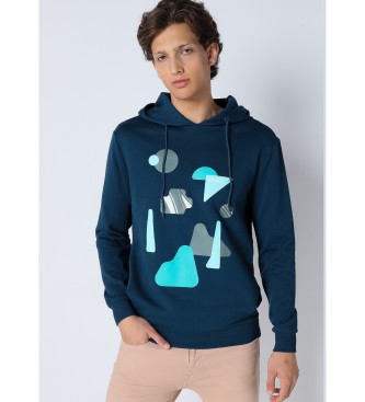 Six Valves Knguru-Sweatshirt mit Kapuze mit abstraktem Druck in navy