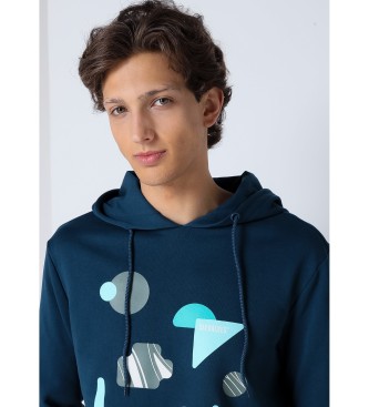 Six Valves Kangoeroe sweatshirt met capuchon in marineblauwe abstracte print