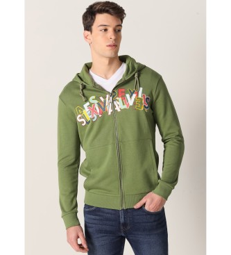 Six Valves Hooded sweatshirt with zip fastener green