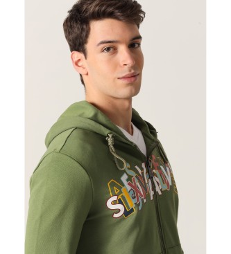 Six Valves Hooded sweatshirt with zip fastener green
