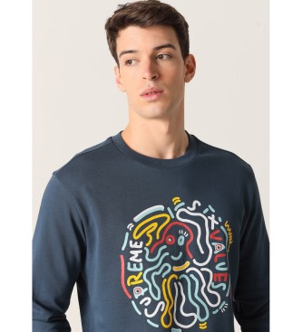 Six Valves Grafisk sweatshirt marinbl