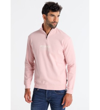 Six Valves Pink hoodless sweatshirt with zip