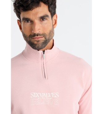 Six Valves Pink hoodless sweatshirt with zip