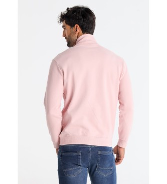 Six Valves Pink hoodless sweatshirt with zip