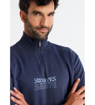 Six Valves Sweater zonder capuchon met ritssluiting navy