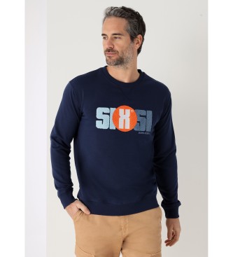 Six Valves Sweat sans capuche, col rond logo tissu chenille tricot marine