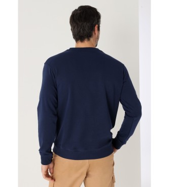 Six Valves Sweat sans capuche, col rond logo tissu chenille tricot marine