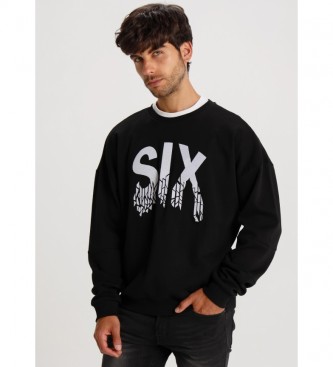 Six Valves Sweatshirt Cuts Embroidery Chest black