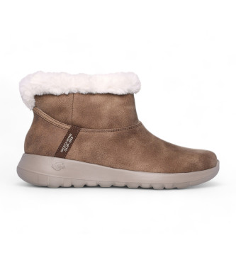 Skechers Brązowe skórzane buty za kostkę On the Go Joy Cozy Dream