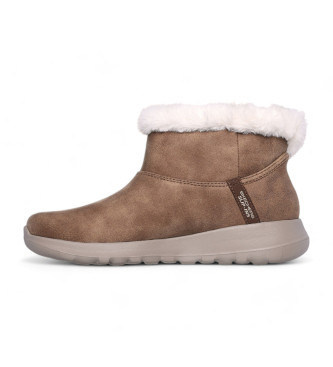 Skechers Brązowe skórzane buty za kostkę On the Go Joy Cozy Dream