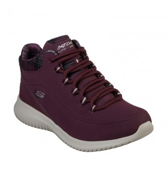 Skechers Ultra Flex Just Chill burgundy leather ankle boots