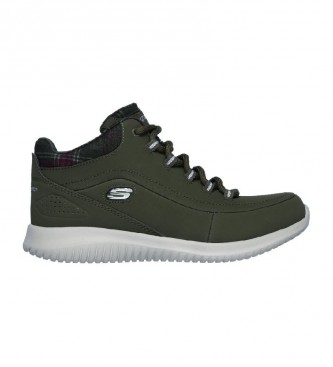 Skechers Ultra Flex Just Chill greenish brown leather booties