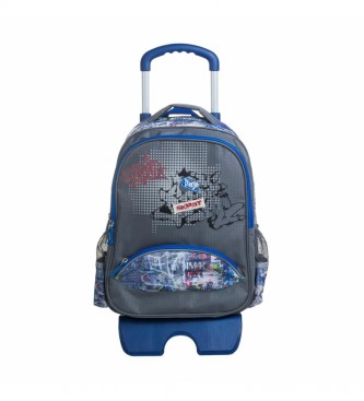 Skpat School backpack with trolley blue, gray