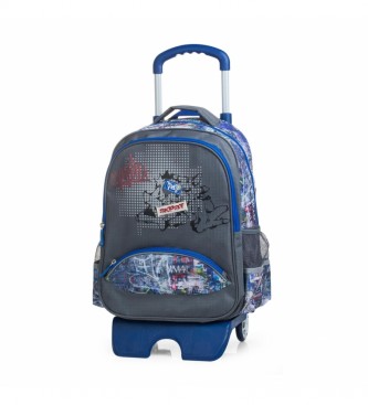 Skpat School backpack with trolley blue, gray