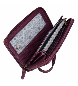 Skpat Purse with Flower Motifs Textures and Rivets 304602 maroon -11x20,5x1cm