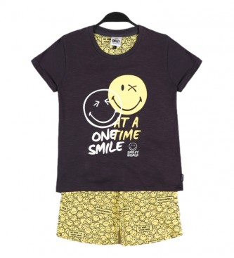Aznar Innova SMILEY One Smile Short Sleeve Pajamas charcoal brown