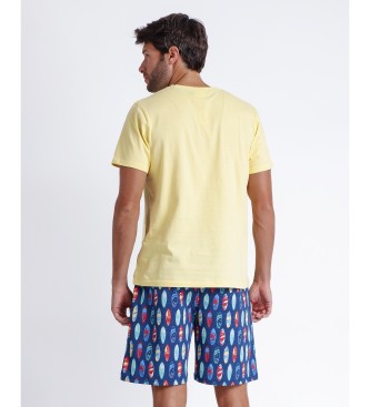 Aznar Innova Piżama z krótkim rękawem Surf Paradise żółta