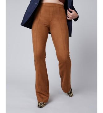 SPANX Brown suede-effect bell-bottom shapewear leggings