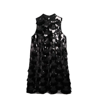 Superdry Flared dress with sequins and black fringes