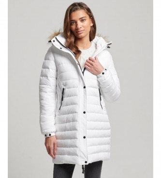 Superdry Fuji Mid Length Quilted Hooded Coat white