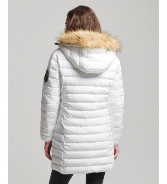 Superdry Fuji Mid Length Quilted Hooded Coat white