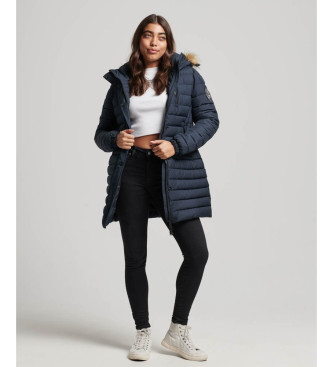 Superdry Fuji mid-length navy quilted hooded mid-length navy coat