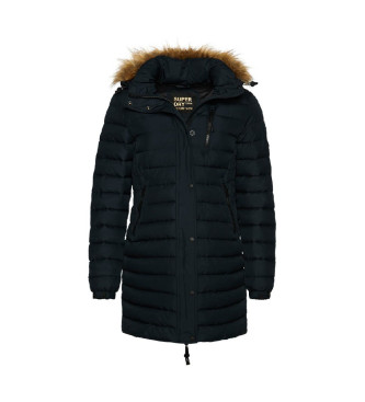 Superdry Fuji mid-length navy quilted hooded mid-length navy coat