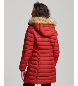 Superdry Fuji halflange gewatteerde jas met capuchon rood