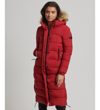 Superdry Quilted coat with hood and red synthetic fur trim