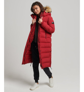 Superdry Manteau matelass avec capuche et garniture en fourrure synthtique rouge