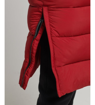 Superdry Quilted coat with hood and red synthetic fur trim