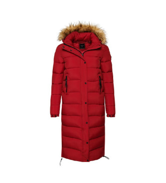 Superdry Quilted coat with hood and red synthetic fur trim