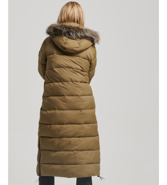 Superdry Quilted coat with hood and green faux fur trim