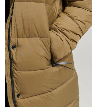 Superdry Quilted coat with hood and green faux fur trim