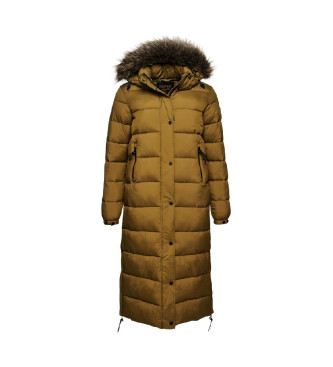 Superdry Quilted coat with hood and green faux fur trim