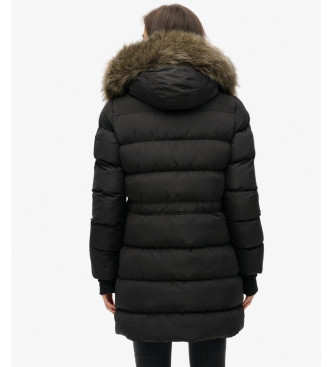 Superdry Faux fur mid-length black Everest quilted coat
