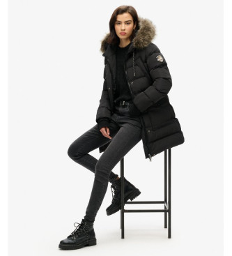 Superdry Faux fur mid-length black Everest quilted coat
