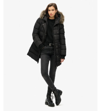 Superdry Faux fur mid-length black Everest quilted coat