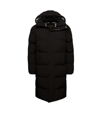 Superdry Cappotto lungo imbottito nero con cappuccio