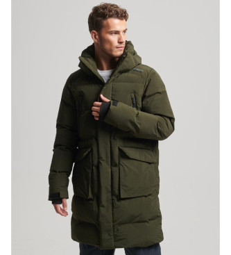 Superdry Long quilted coat with green hood