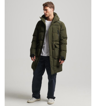 Superdry Abrigo acolchado largo con capucha verde