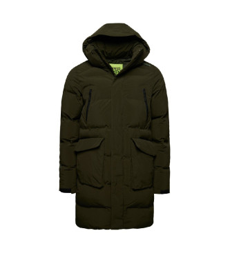 Superdry Long quilted coat with green hood