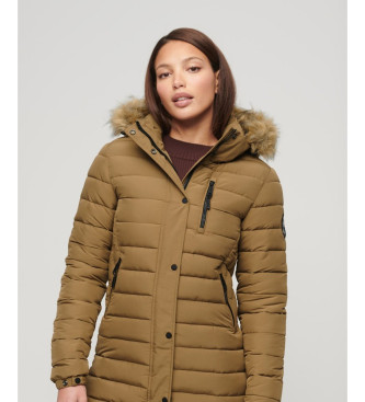 Superdry Lightweight quilted coat with brown hood