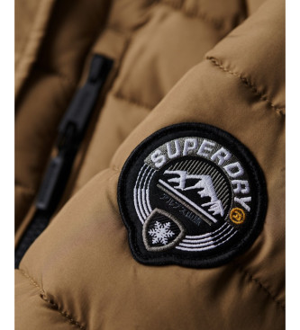 Superdry Lekki pikowany płaszcz z brązowym kapturem