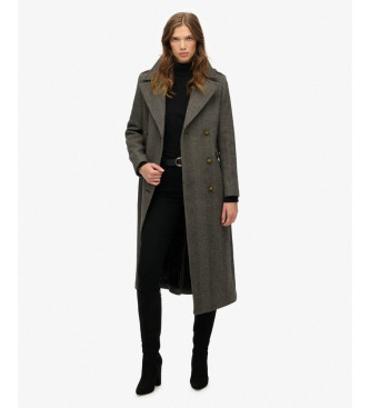 Superdry Abrigo cruzado de mezcla de lana gris