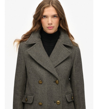 Superdry Abrigo cruzado de mezcla de lana gris
