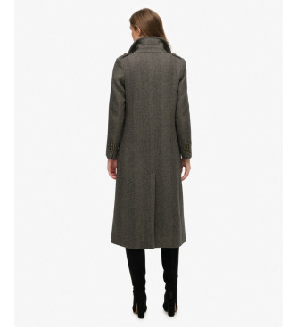 Superdry Abrigo cruzado de mezcla de lana gris