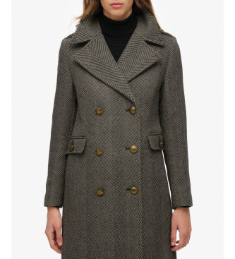 Superdry Abrigo cruzado de mezcla de lana gris