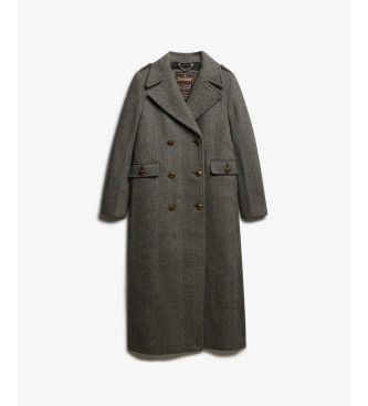 Superdry Abrigo cruzado de mezcla de lana gris